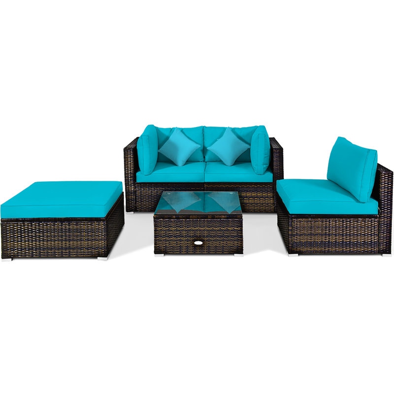 Latitude Run® Eckfried 5 piece Rattan Sectional Seating Group with